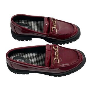 NEW Seychelles Red Chunky Loafers with Gold Chain Lug Soles Size 10W